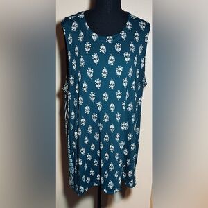 J. Jill Wearever Sleeveless Floral Tank Top Teal Blue in 2X.